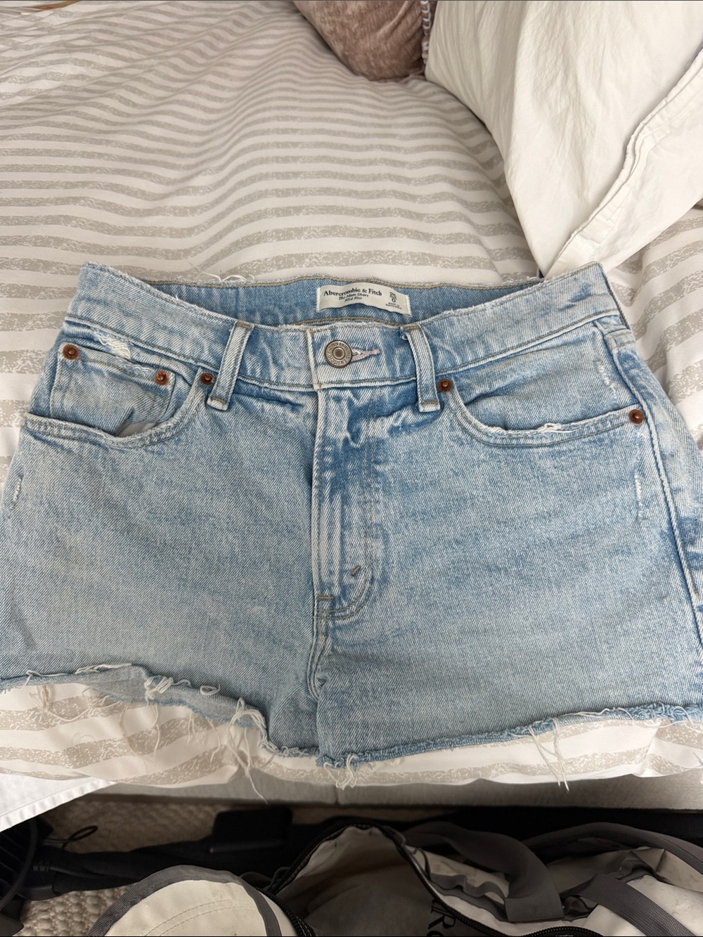 Abercrombie & Fitch Light Blue High-Rise Denim Cutoff Shorts